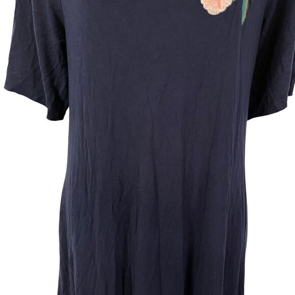 Nina Leonard Womens Embroidered Navy Blue Jersey Knit Short Sleeve Dress sz L - Picture 6 of 16